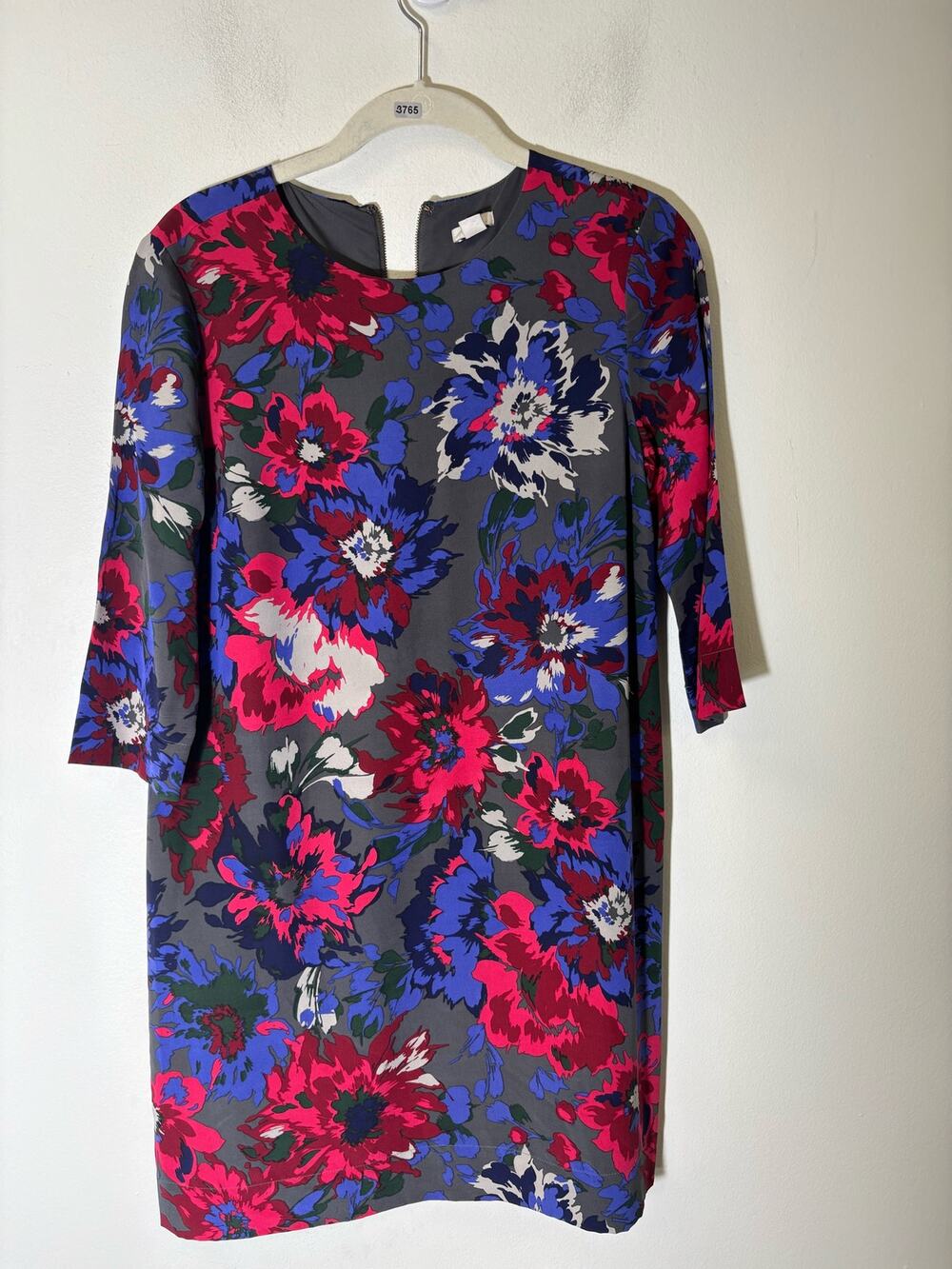 Fossil Red Floral 3/4 Sleeve Knee Length Shift Dress Sz 4
